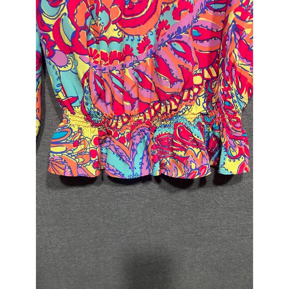 Lilly Pulitzer Womens Silk Retro Seashell Design Balloon Sleeves Blouse Size XS - Picture 4 of 10
